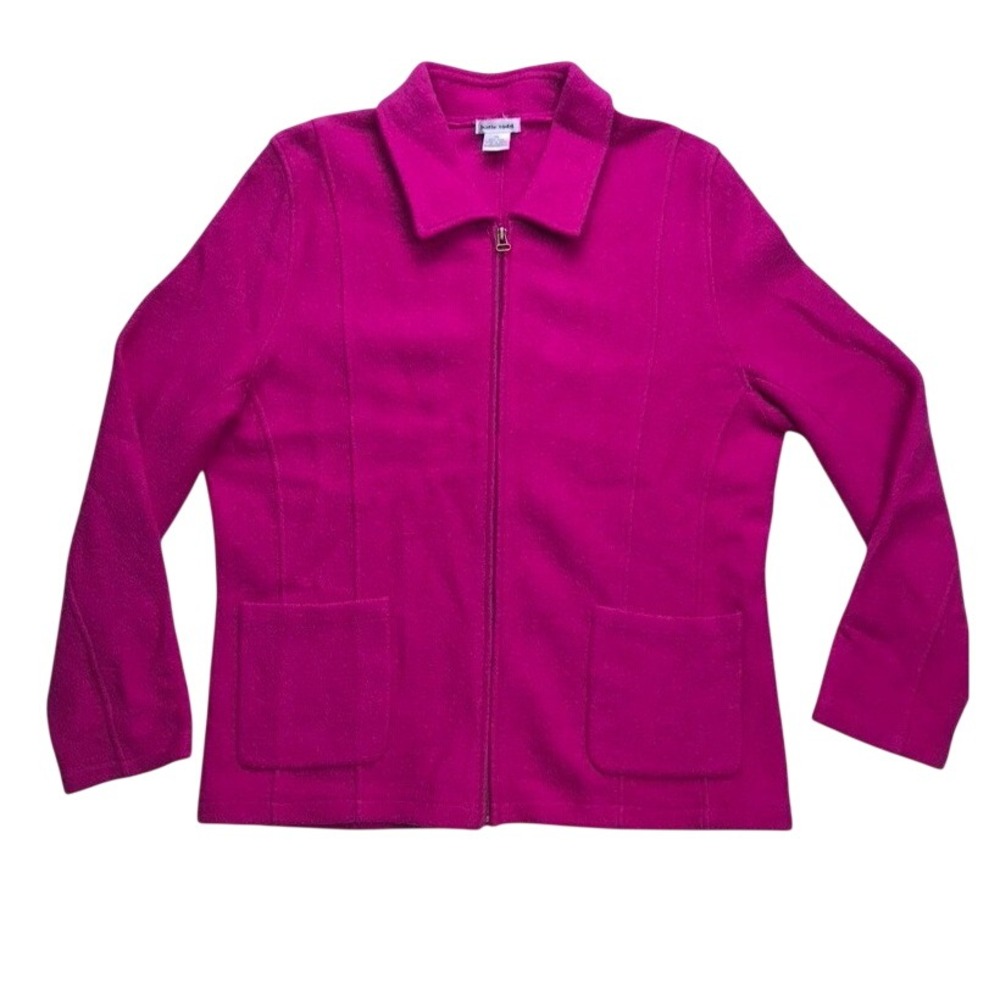 Katie Todd Womens‎ XL Fuchsia Pink 100% Wool Full Zip Collared Jacket Pocket